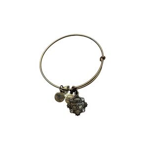 Alex and Ani Sister Charm Bangle Bracelet Rafaelian Gold Finish Double Heart